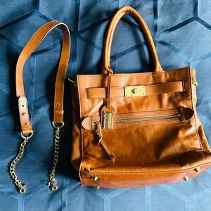 Badgley Mischka Adina cognac leather tote bag